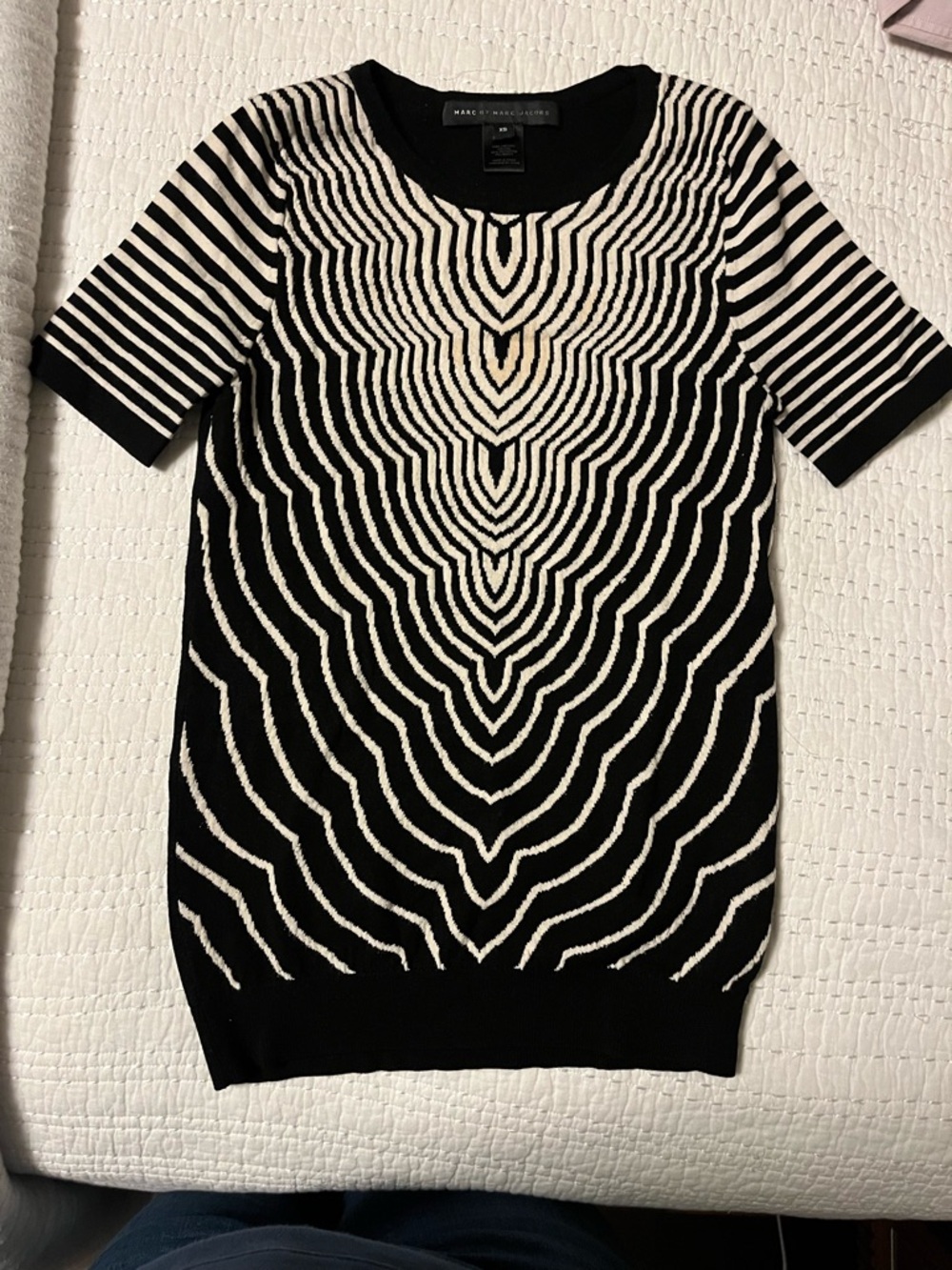 Marc by Marc Jacobs Black and Cream Geometric Knit Top